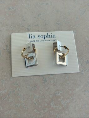 Lia Sophia Two-Tone Gold & Silver Linked Square Drop Earrings